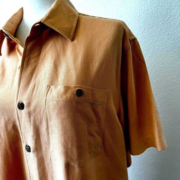 Silk Icon Peach Shirt Short Sleeve 100% Silk Pocket SZ L - Picture 3 of 11